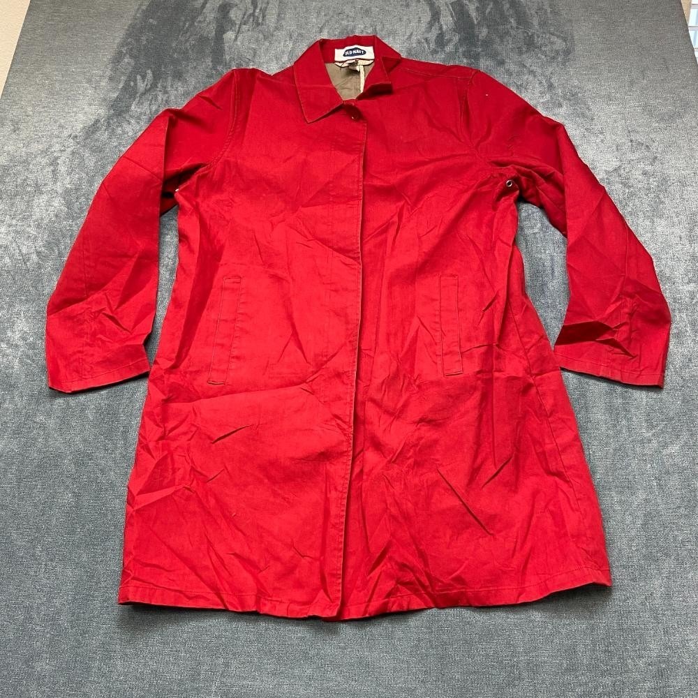 Old Navy Trench Rain Jacket Womens XL Red Cotton Lined Back Slit Streetwear